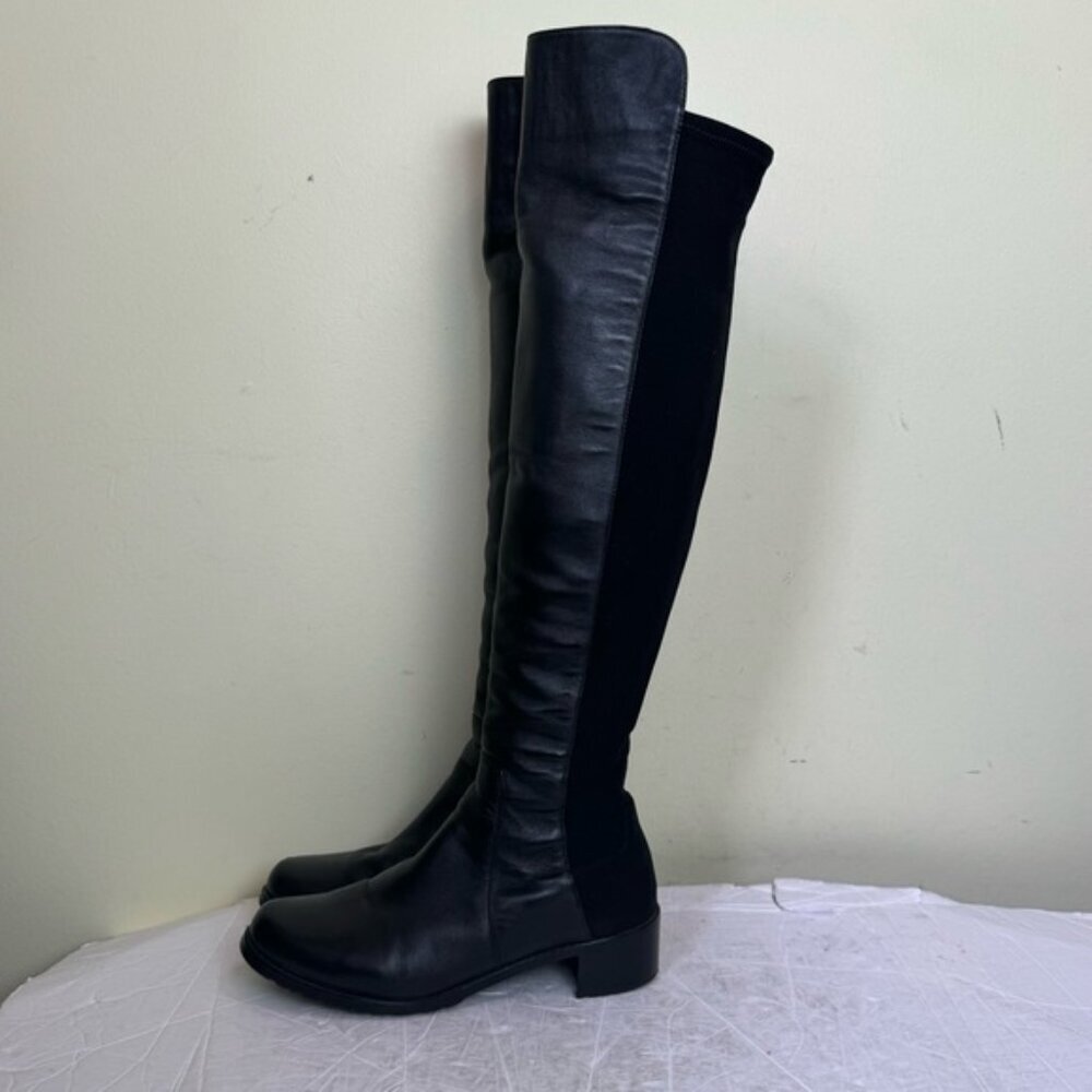 STUART WEITZMAN 5050 Leather OverThe Knee Boots Stretch Tall Block Heel Minimal - Picture 4 of 16